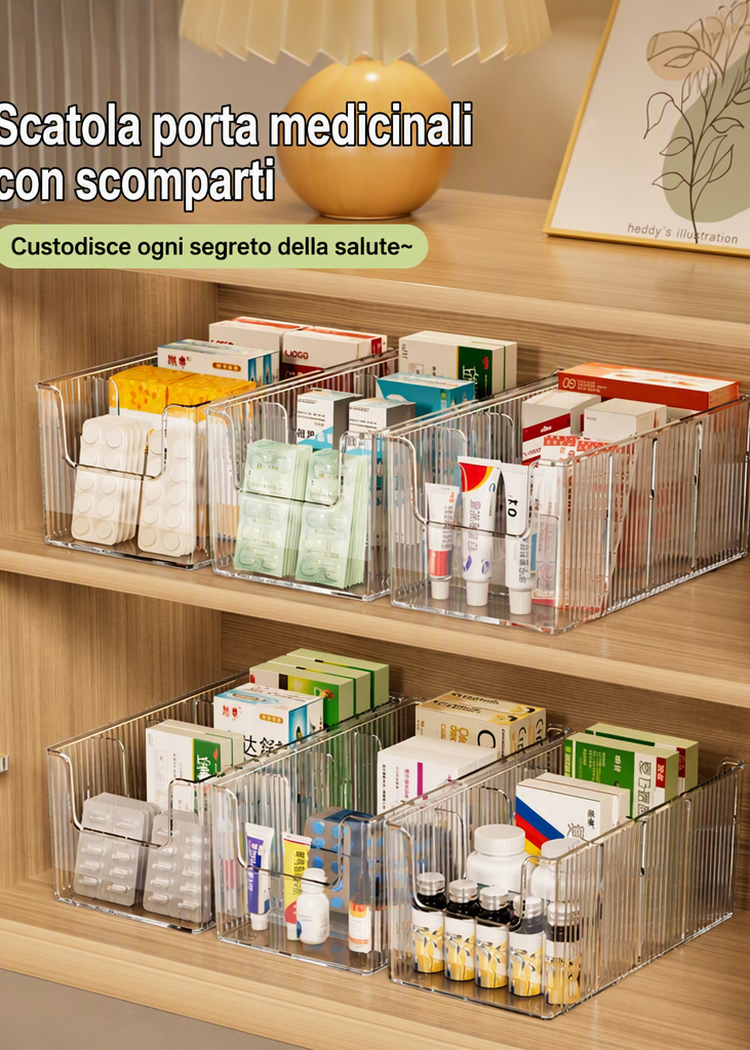 Organiseur de Médicaments Télescopique Transparent Extensible, Parfait pour Ranger Votre Armoire à Pharmacie