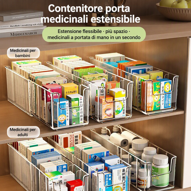 Organiseur de Médicaments Télescopique Transparent Extensible, Parfait pour Ranger Votre Armoire à Pharmacie