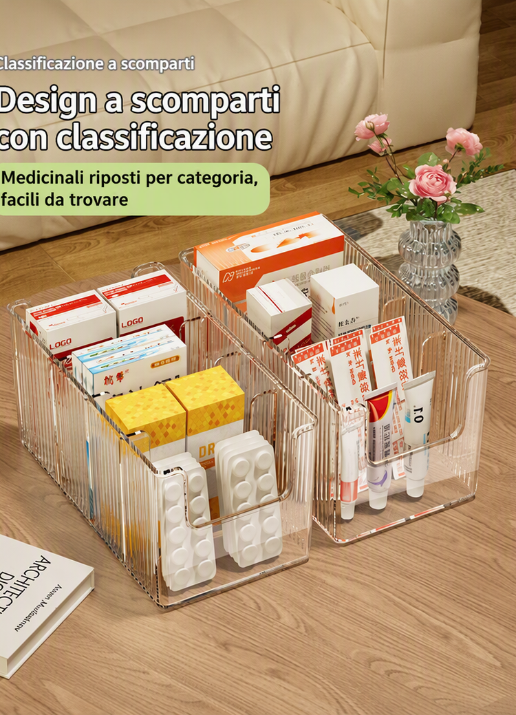 Organiseur de Médicaments Télescopique Transparent Extensible, Parfait pour Ranger Votre Armoire à Pharmacie