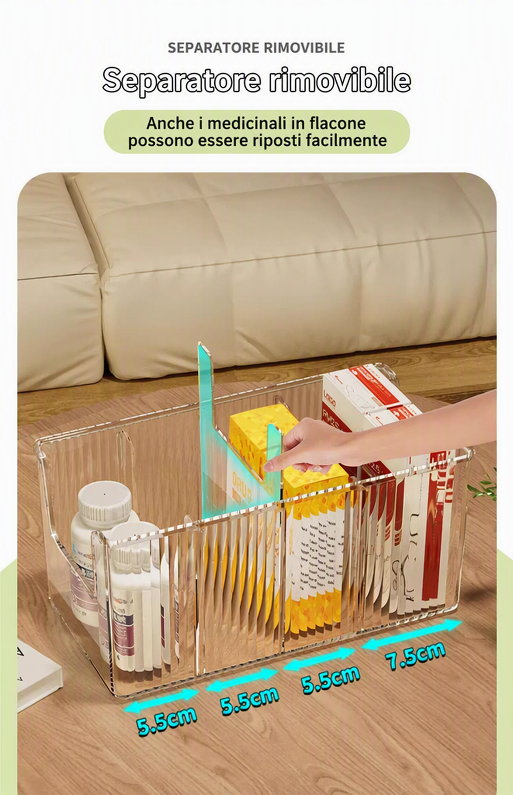 Organiseur de Médicaments Télescopique Transparent Extensible, Parfait pour Ranger Votre Armoire à Pharmacie