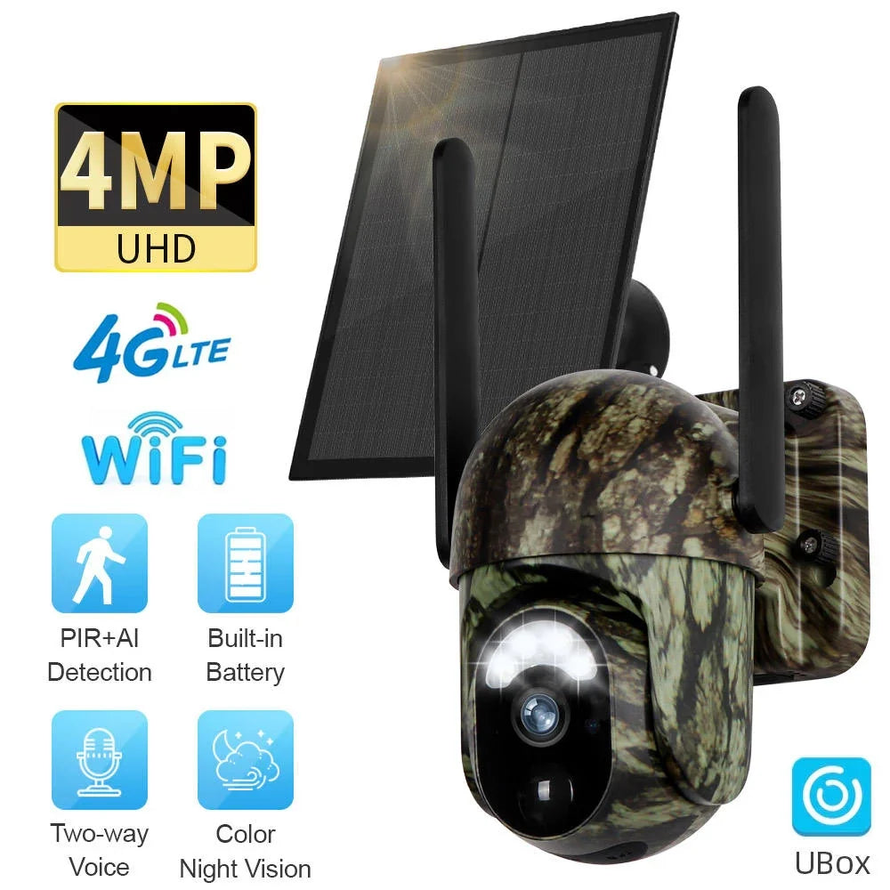 Caméra de surveillance solaire 4G CB114S Vue en direct 2K HD, couverture 360°, sans Wi-Fi, commande à distance par application, étanche, détection de mouvement, vision nocturne. Idéale pour l'extérieur.