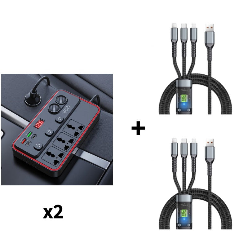 Multi-functional Car Charger | AC Outlets + Fast-Charging USB Ports