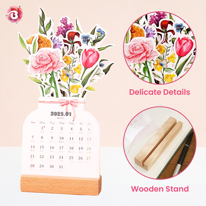 Buy 3 Get 2 Free 2025 Bloomy Flowers Desk Calendar