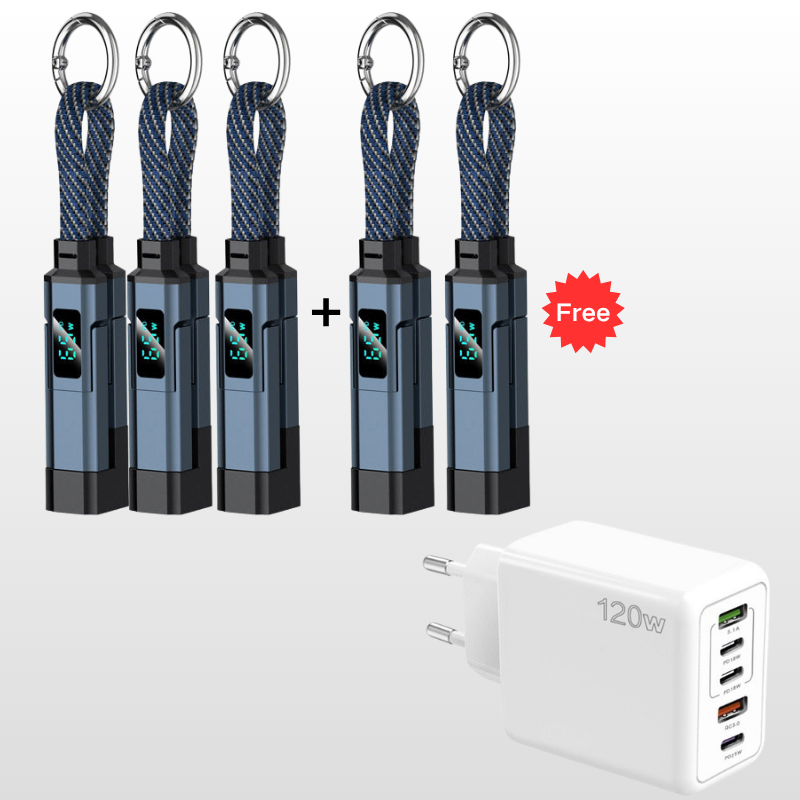 Special offer: Buy 2, get 1 FREE 4-in-1 charging cable with digital display and keychain fast charging, tangle-resistant and compact