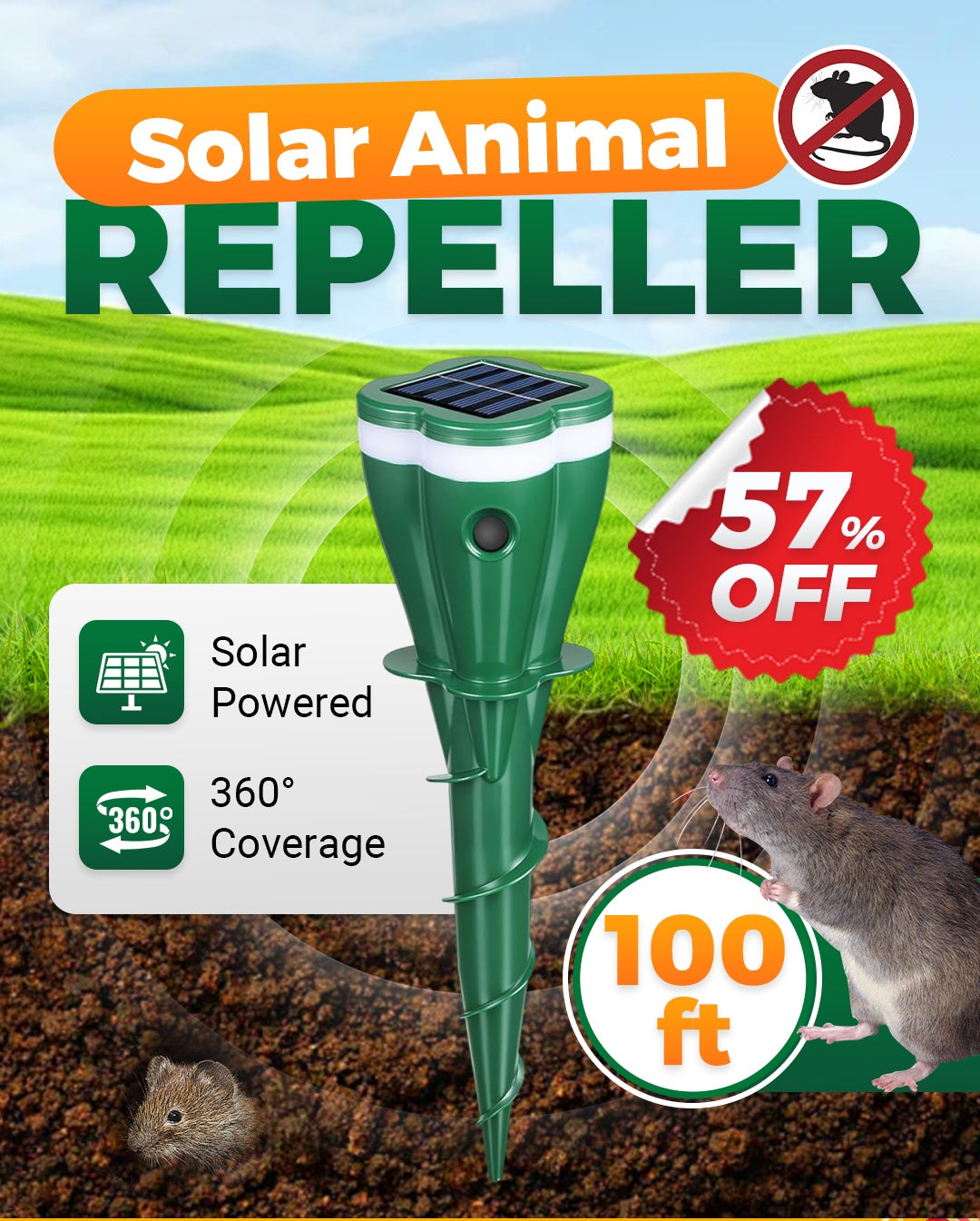 Spring: 50% discount Screw-in, waterproof and solar-powered mole repellent for outdoor use