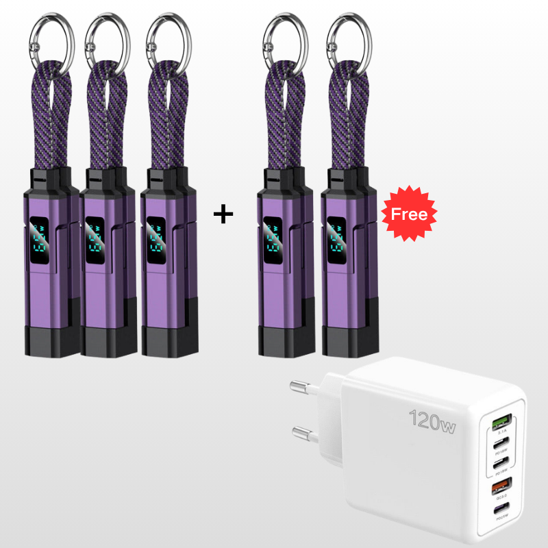 Special offer: Buy 2, get 1 FREE 4-in-1 charging cable with digital display and keychain fast charging, tangle-resistant and compact