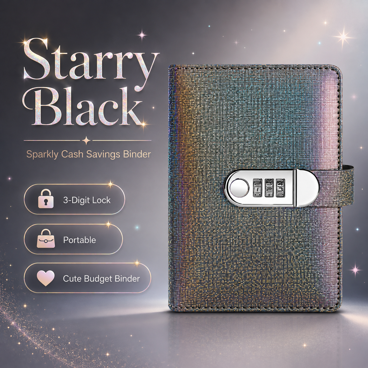 Classeur d'économies SparkleLock avec serrure à combinaison à 3 chiffres, organisateur de budget de 100 pages à remplir d'argent pour vos défis d'épargne, vos objectifs financiers et vos cadeaux