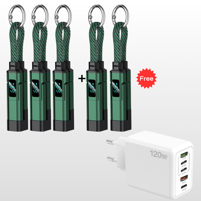 Special offer: Buy 2, get 1 FREE 4-in-1 charging cable with digital display and keychain fast charging, tangle-resistant and compact