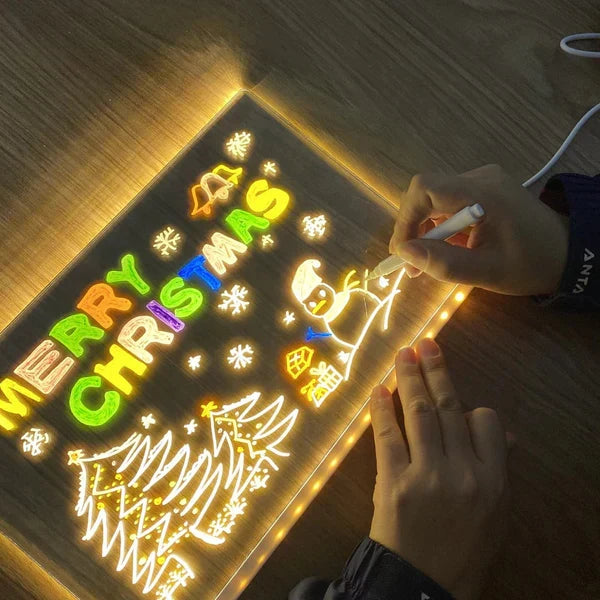 Le cadeau idéal pour eux : Tableau d'affichage LED effaçable à sec : 7 couleurs, éclairage doux & support réglable