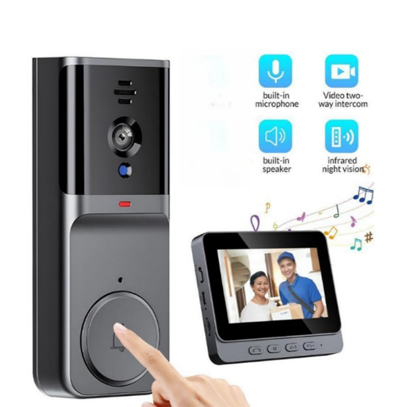 Wireless doorbell camera: 1080P, 170° viewing angle, 4.3-inch screen, IPX65 waterproof for outdoor use, night vision