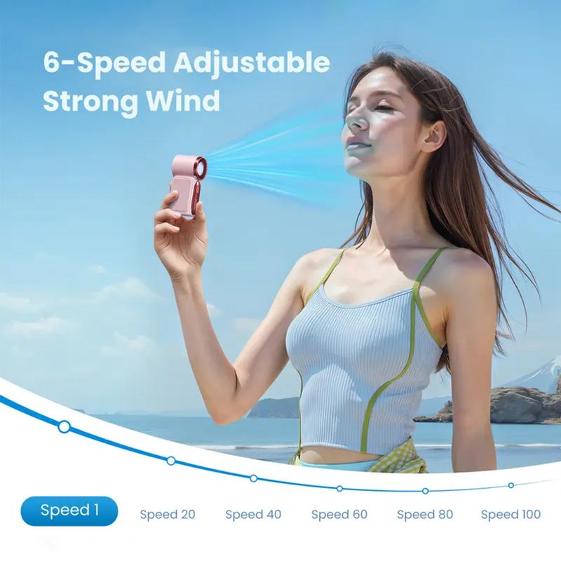 Mini ventilateur portable avec affichage LED, ventilateur de poche turbo 5 vitesses. Rechargeable par USB, refroidissement rapide, idéal pour les voyages et le maquillage. Cadeau parfait. Refroidissement portable.