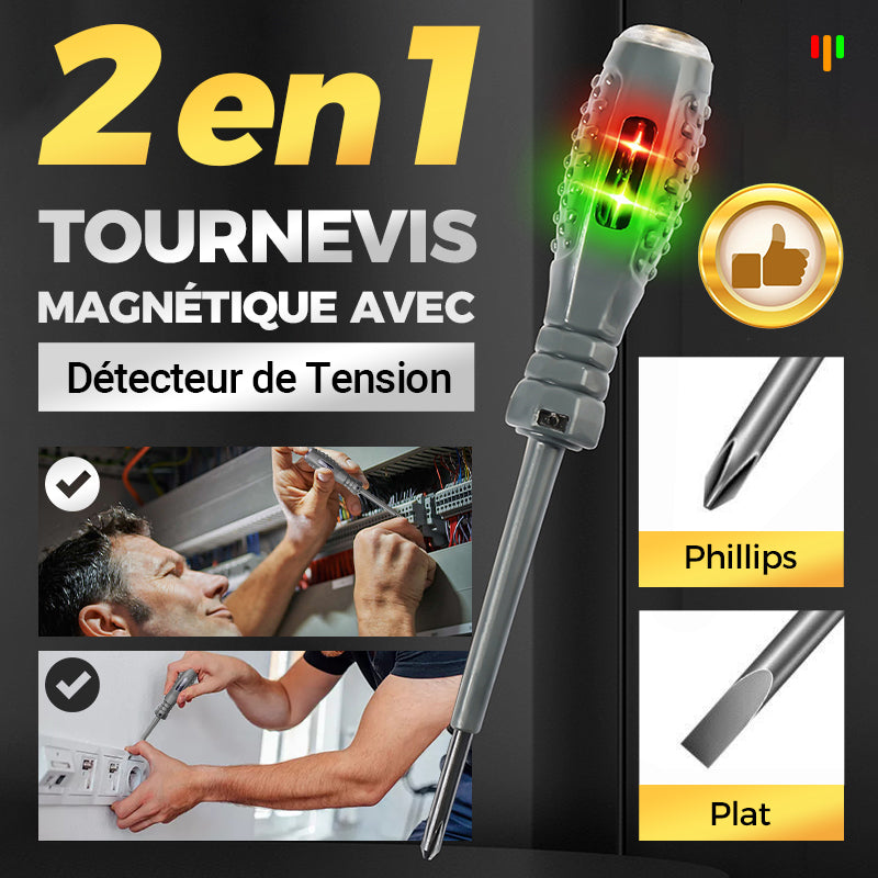 TOURNEVIS MAGNÉTIQUE 2-EN-1 - Détection électrique intégrée, couple élevé pour réparations domestiques