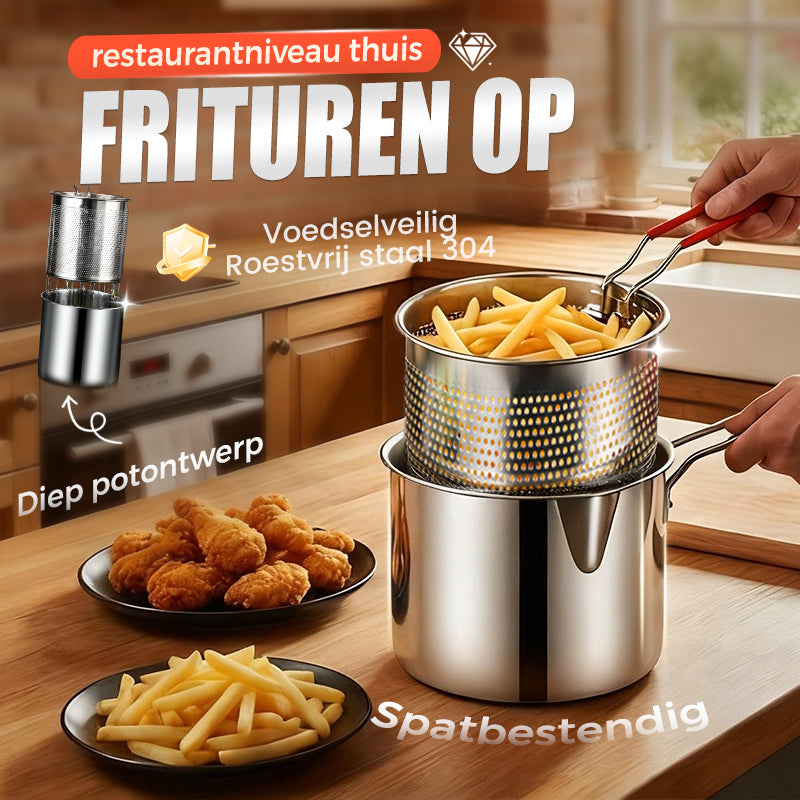 Multifunction Fryer in 304 Food Grade Stainless Steel, Anti-Splash Design & Filter Basket for Fries and Chicken