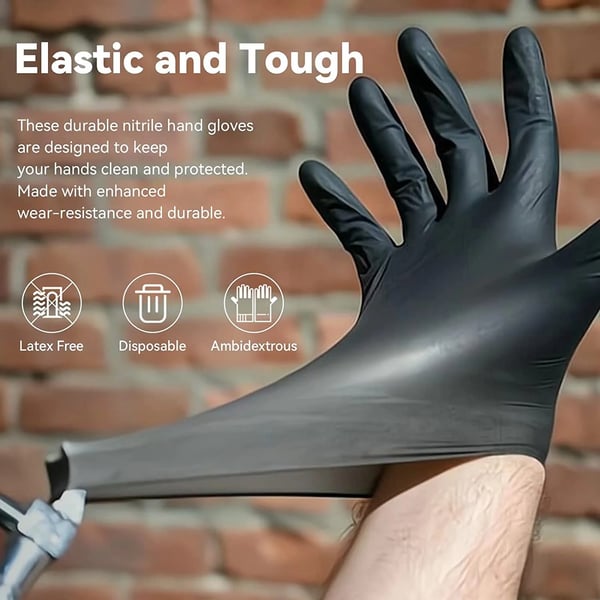 100 gants jetables en nitrile noir Outils de sécurité pour le nettoyage domestique