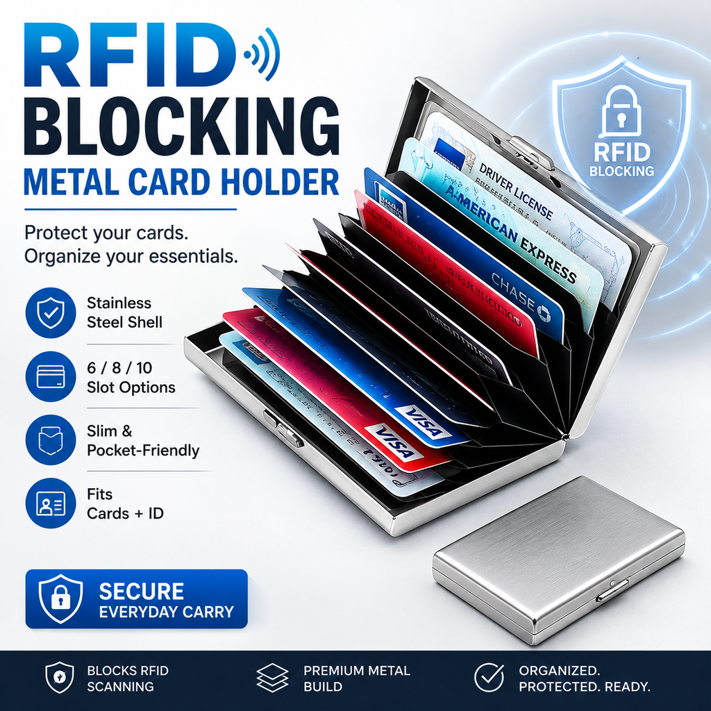 Metallic RFID blocking card holder
