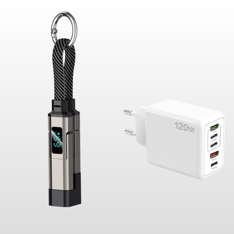 Special offer: Buy 2, get 1 FREE 4-in-1 charging cable with digital display and keychain fast charging, tangle-resistant and compact