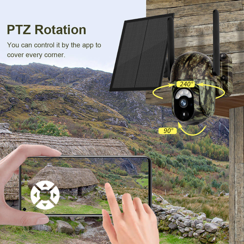 Caméra de surveillance solaire 4G CB114S Vue en direct 2K HD, couverture 360°, sans Wi-Fi, commande à distance par application, étanche, détection de mouvement, vision nocturne. Idéale pour l'extérieur.