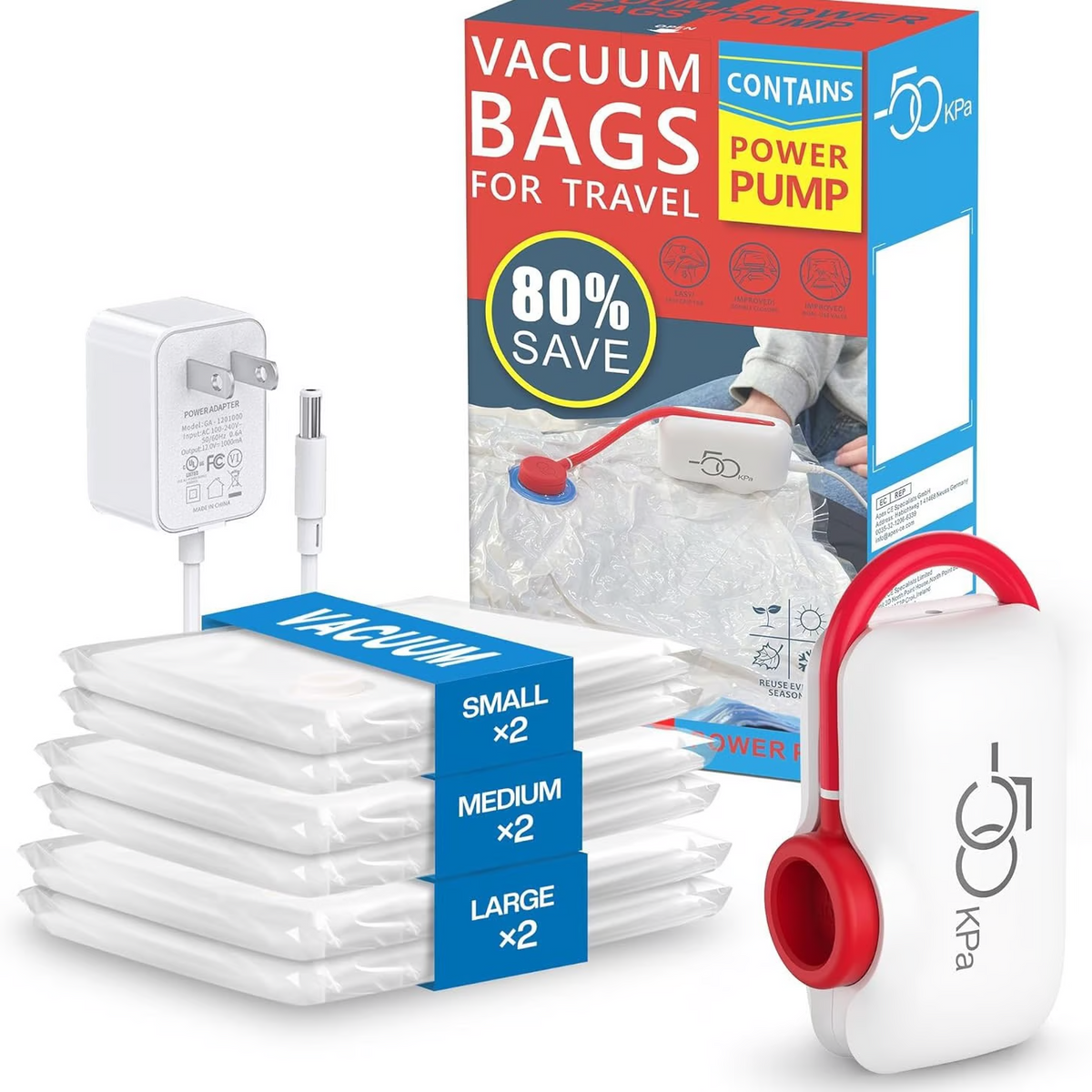 RÉDUCTION OFFRE EXCEPTIONNELLE Lot de 6 sacs de compression pour aspirateur électrique USB Rangement peu encombrant, fermeture hermétique, réutilisables et durables