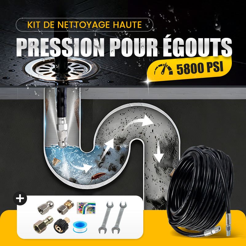 Kit de nettoyage haute pression 5800 PSI pour canalisations - Buse rotative et tuyau renforcé pour déboucher les égouts