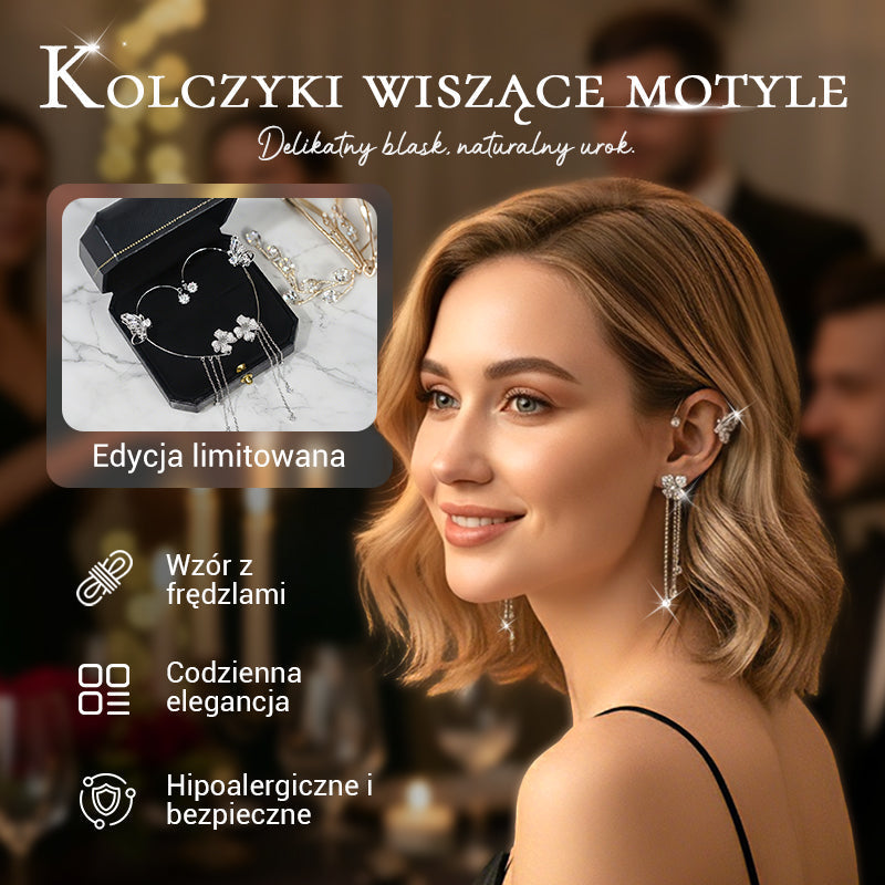Butterfly-shaped earrings with zirconia and tassels