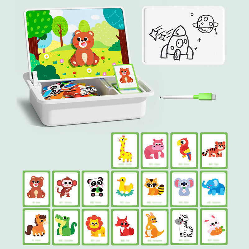 Boîte puzzle magnétique pour enfants avec jeu et planche à dessin