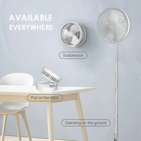 Ventilateur Télescopique Pliable Rechargeable USB Silencieux, Rotation à 180°, 4 Vitesses, Portable