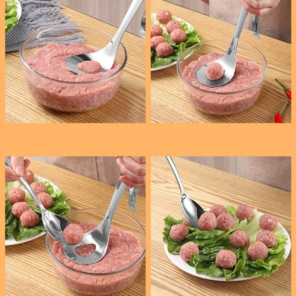 Offre spéciale du 16/09 : 1 acheté, 1 offert. Cuillère à boulettes en inox. Démoulage facile, polyvalente pour viande, poisson.