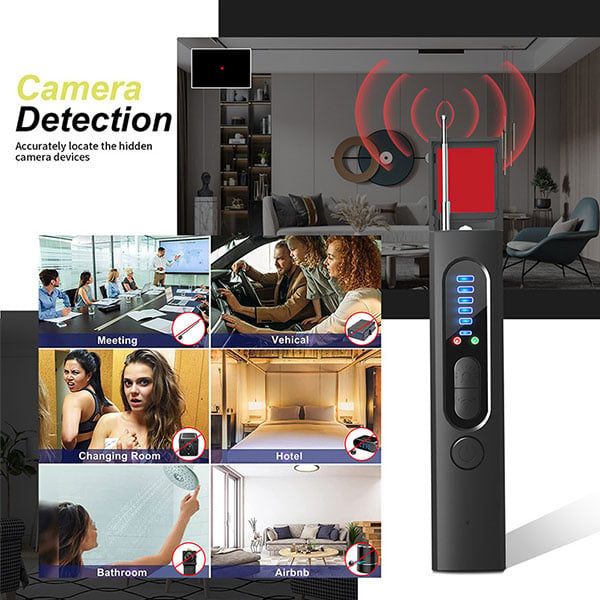 Détecteur de Caméras Espion RF, 6 Niveaux de Sensibilité, Portée 10m, Protection de la Vie Privée