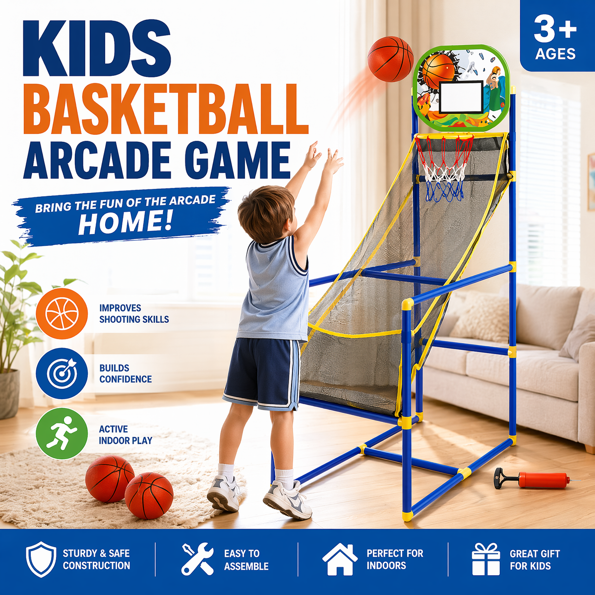 Panier de basket arcade pour enfant : défoulez-vous à la maison, améliorez votre coordination, plaisir garanti en famille ou en solo.