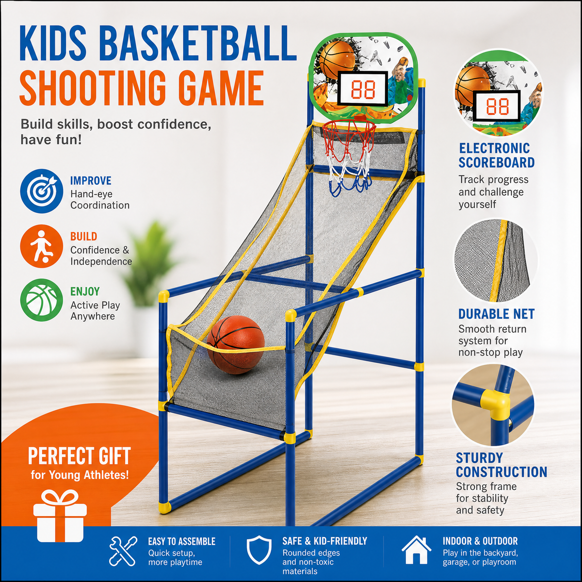 Panier de basket arcade pour enfant : défoulez-vous à la maison, améliorez votre coordination, plaisir garanti en famille ou en solo.