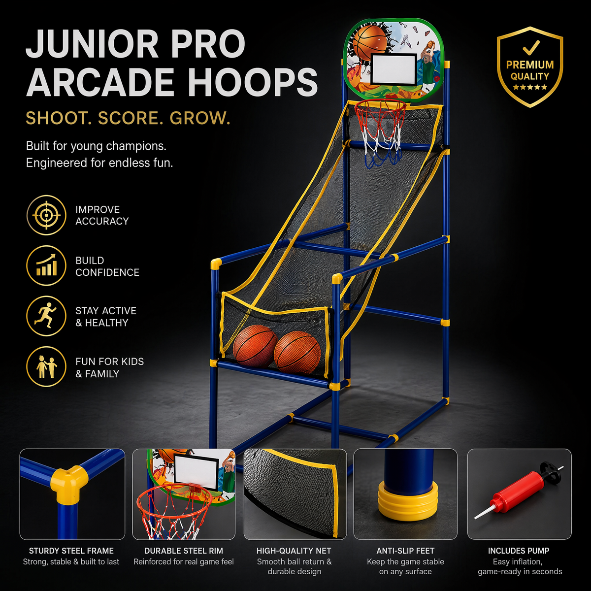 Panier de basket arcade pour enfant : défoulez-vous à la maison, améliorez votre coordination, plaisir garanti en famille ou en solo.