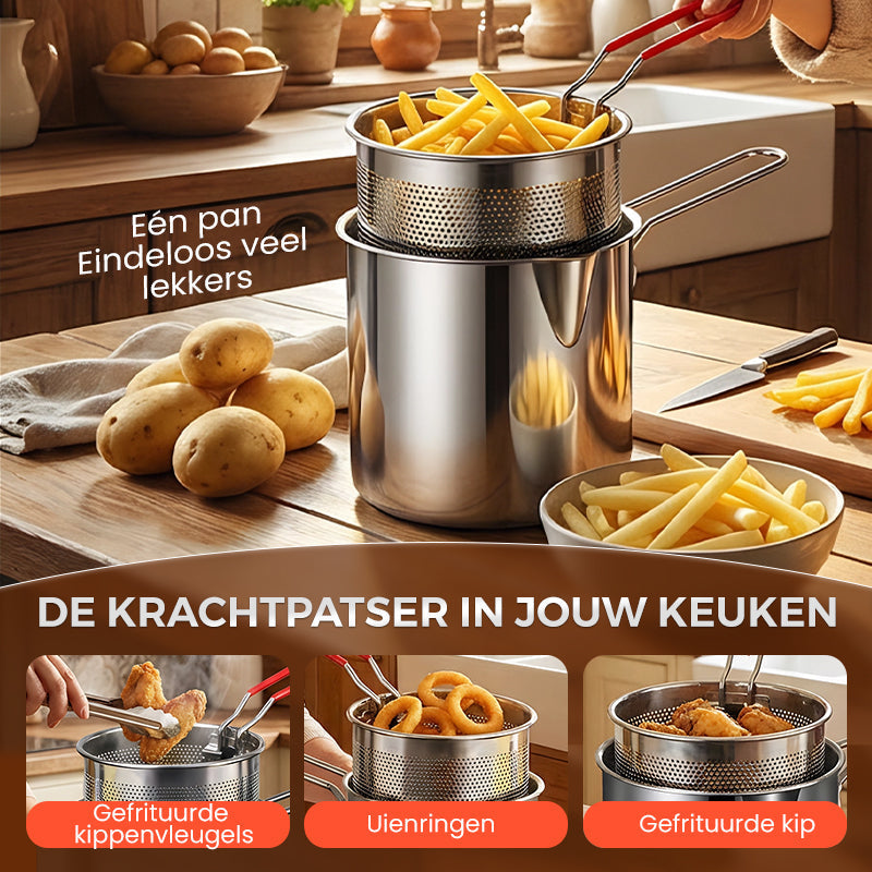 Multifunction Fryer in 304 Food Grade Stainless Steel, Anti-Splash Design & Filter Basket for Fries and Chicken