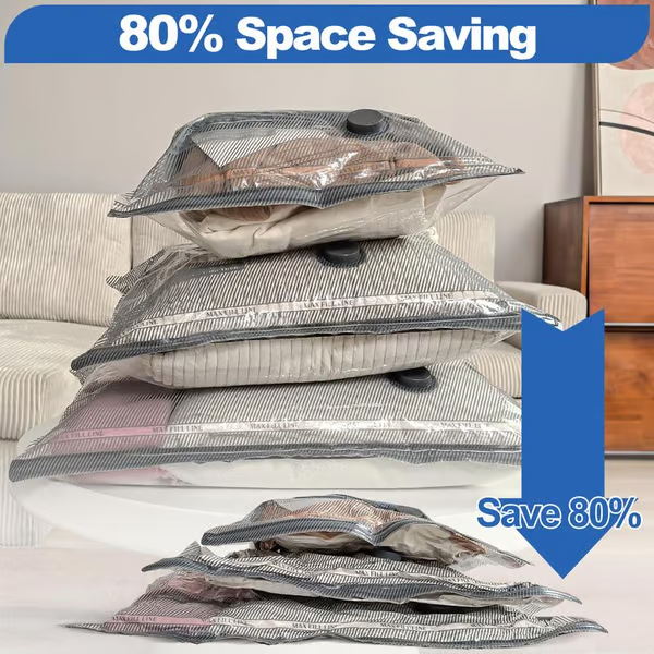 RÉDUCTION OFFRE EXCEPTIONNELLE Lot de 6 sacs de compression pour aspirateur électrique USB Rangement peu encombrant, fermeture hermétique, réutilisables et durables