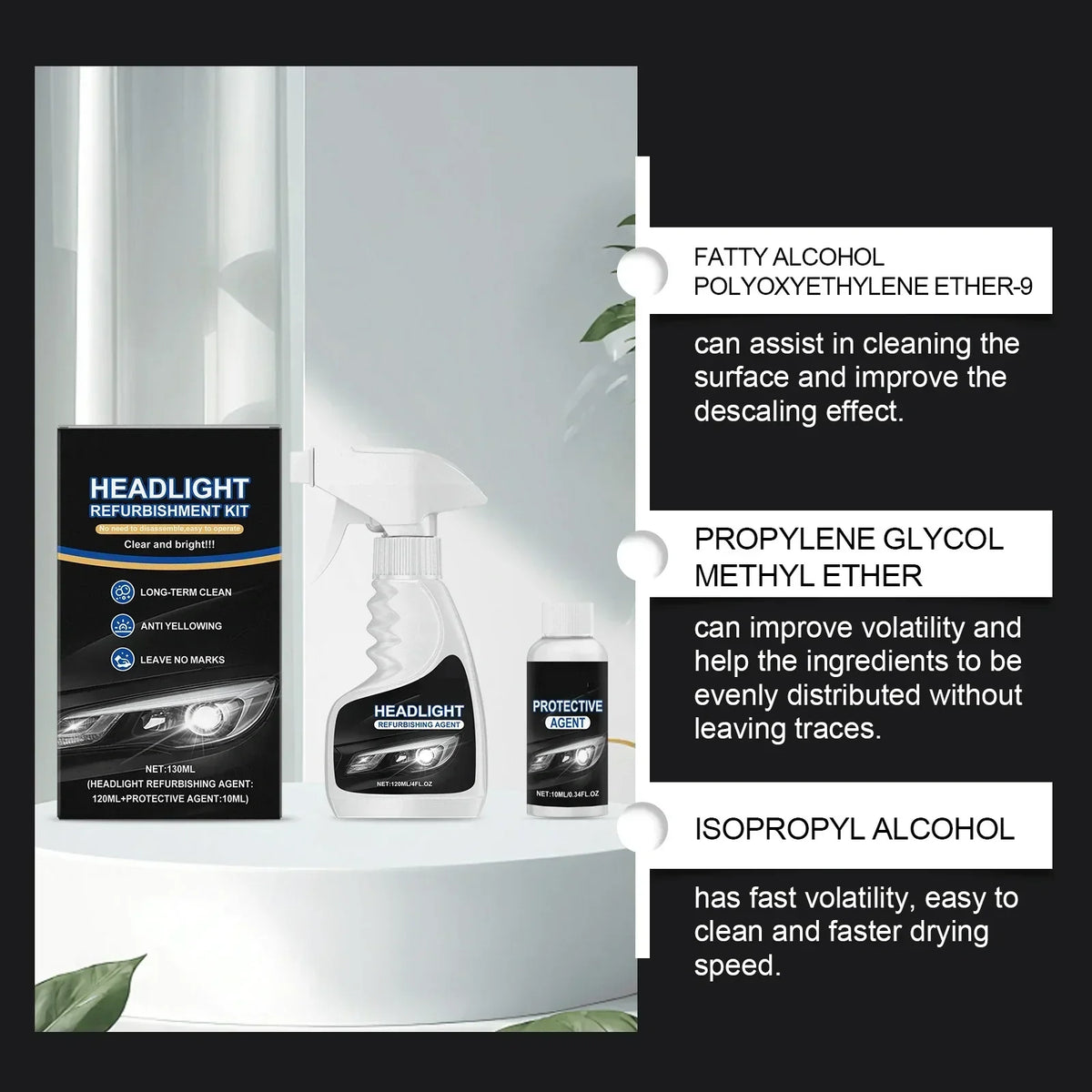 Restaurateur de phares professionnel 180 ml avec éponge