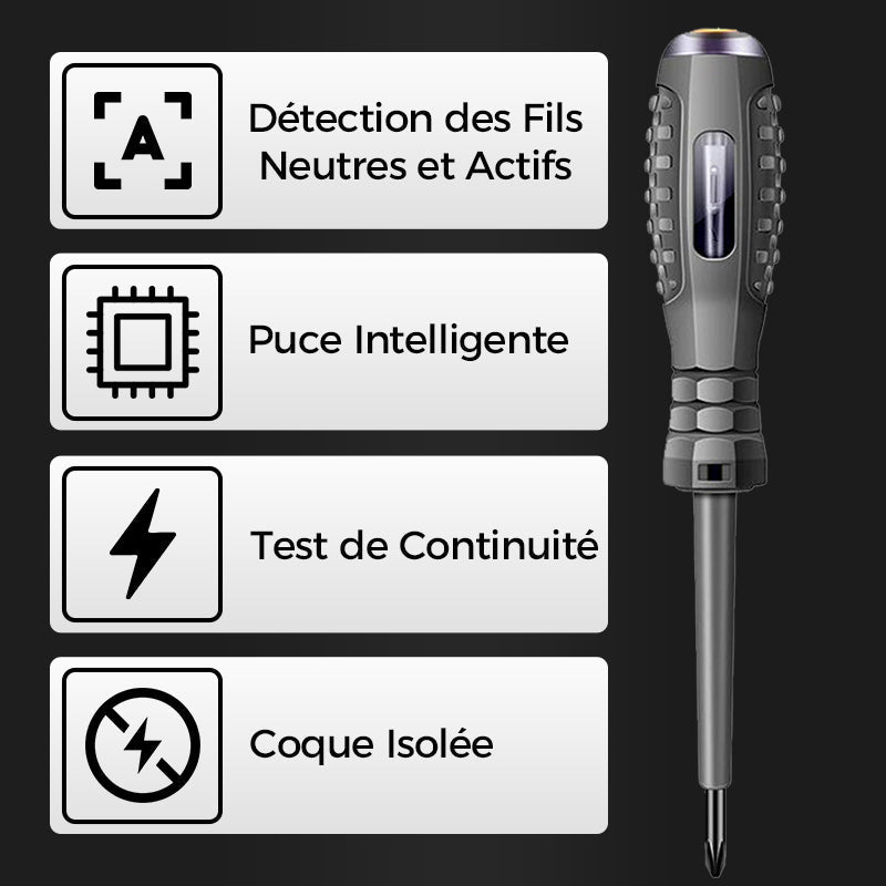 TOURNEVIS MAGNÉTIQUE 2-EN-1 - Détection électrique intégrée, couple élevé pour réparations domestiques
