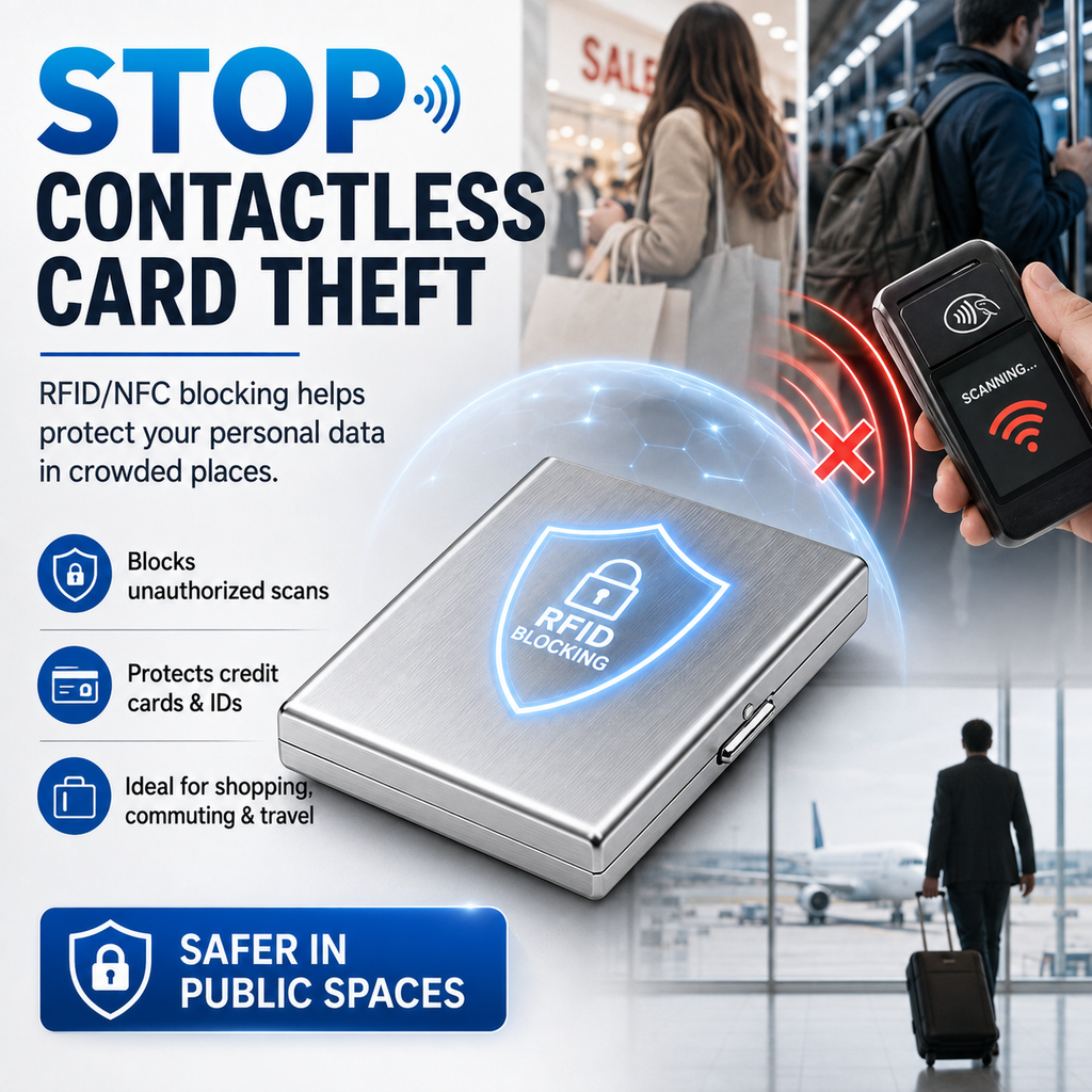 Metallic RFID blocking card holder