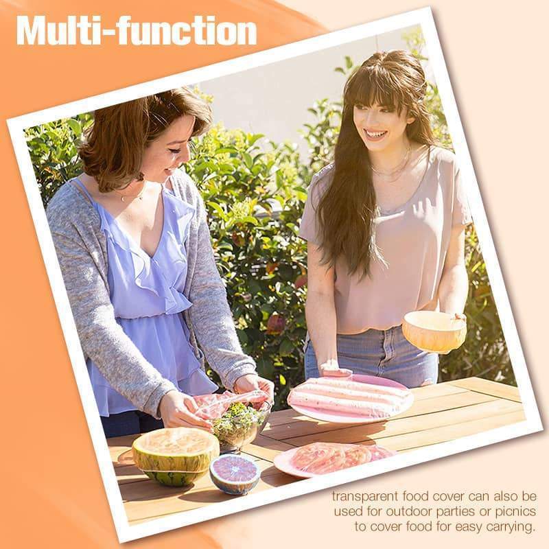 Lot of 100 disposable stretch films for bowls and plates, elastic lids for containers, alternative to cling film for storing leftovers, fruits, vegetables and food in the kitchen