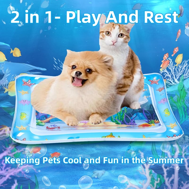 Tapis aquatique interactif pour animaux de compagnie avec poissons flottants + tapis rafraîchissant pour l'été