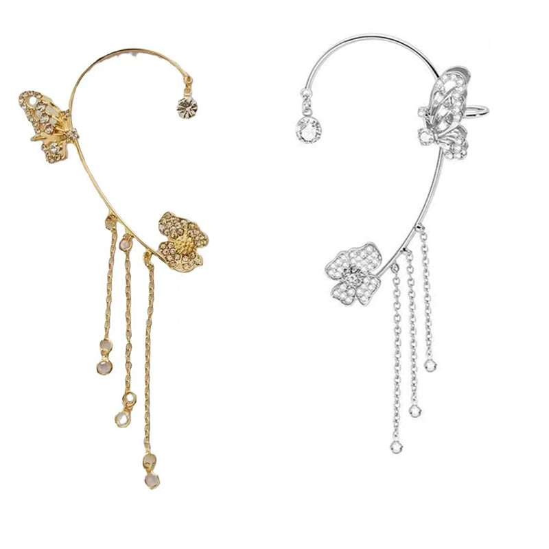 Butterfly-shaped earrings with zirconia and tassels