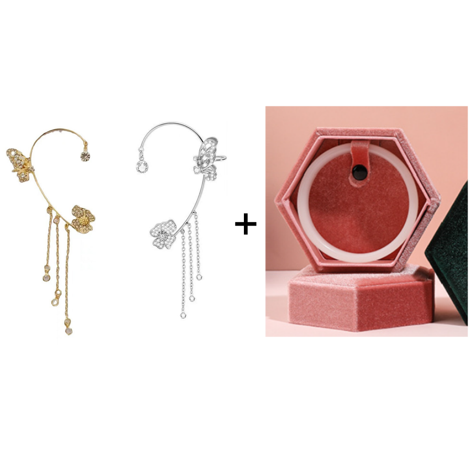 Butterfly-shaped earrings with zirconia and tassels