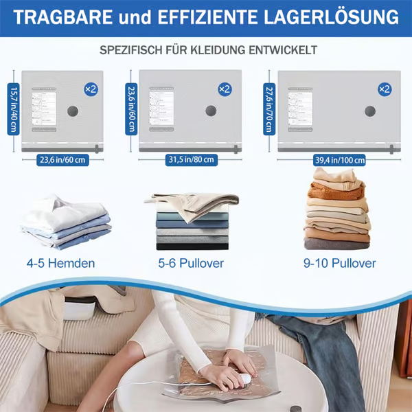 RÉDUCTION OFFRE EXCEPTIONNELLE Lot de 6 sacs de compression pour aspirateur électrique USB Rangement peu encombrant, fermeture hermétique, réutilisables et durables