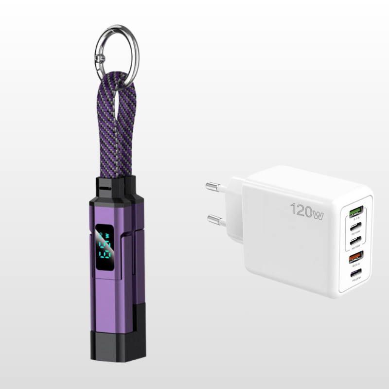 Special offer: Buy 2, get 1 FREE 4-in-1 charging cable with digital display and keychain fast charging, tangle-resistant and compact