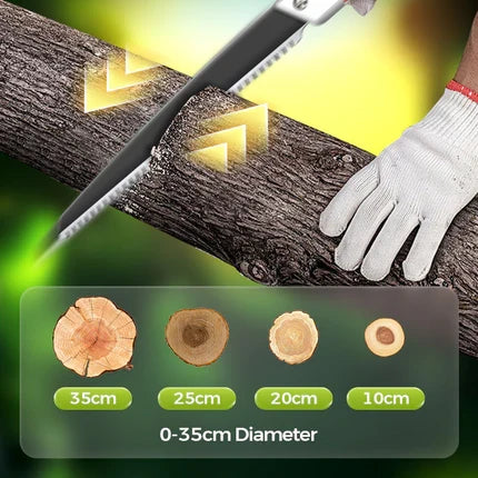 Scie d'élagage universelle en acier SK5, lame tranchante, poignée ergonomique et fourreau inclus, idéale pour tous les arbres