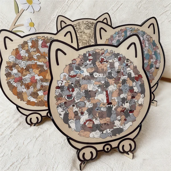 Christmas Sale 50% Off Morandi Color Cat Wooden Jigsaw Puzzle, 135 Pieces