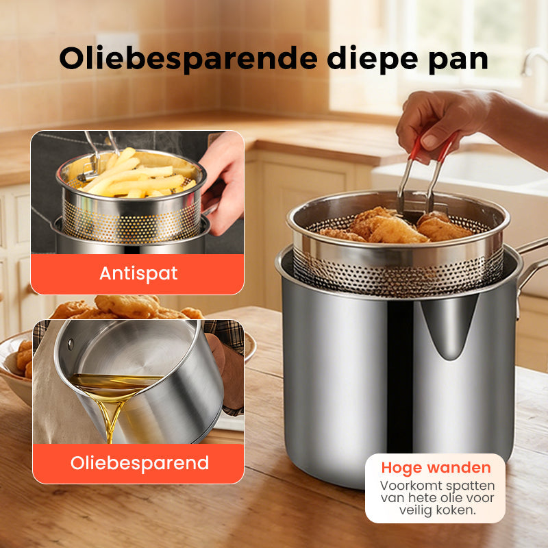 Multifunction Fryer in 304 Food Grade Stainless Steel, Anti-Splash Design & Filter Basket for Fries and Chicken