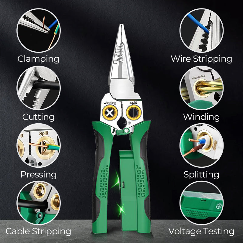 8-in-1 multi-function wire stripper with electrical tester