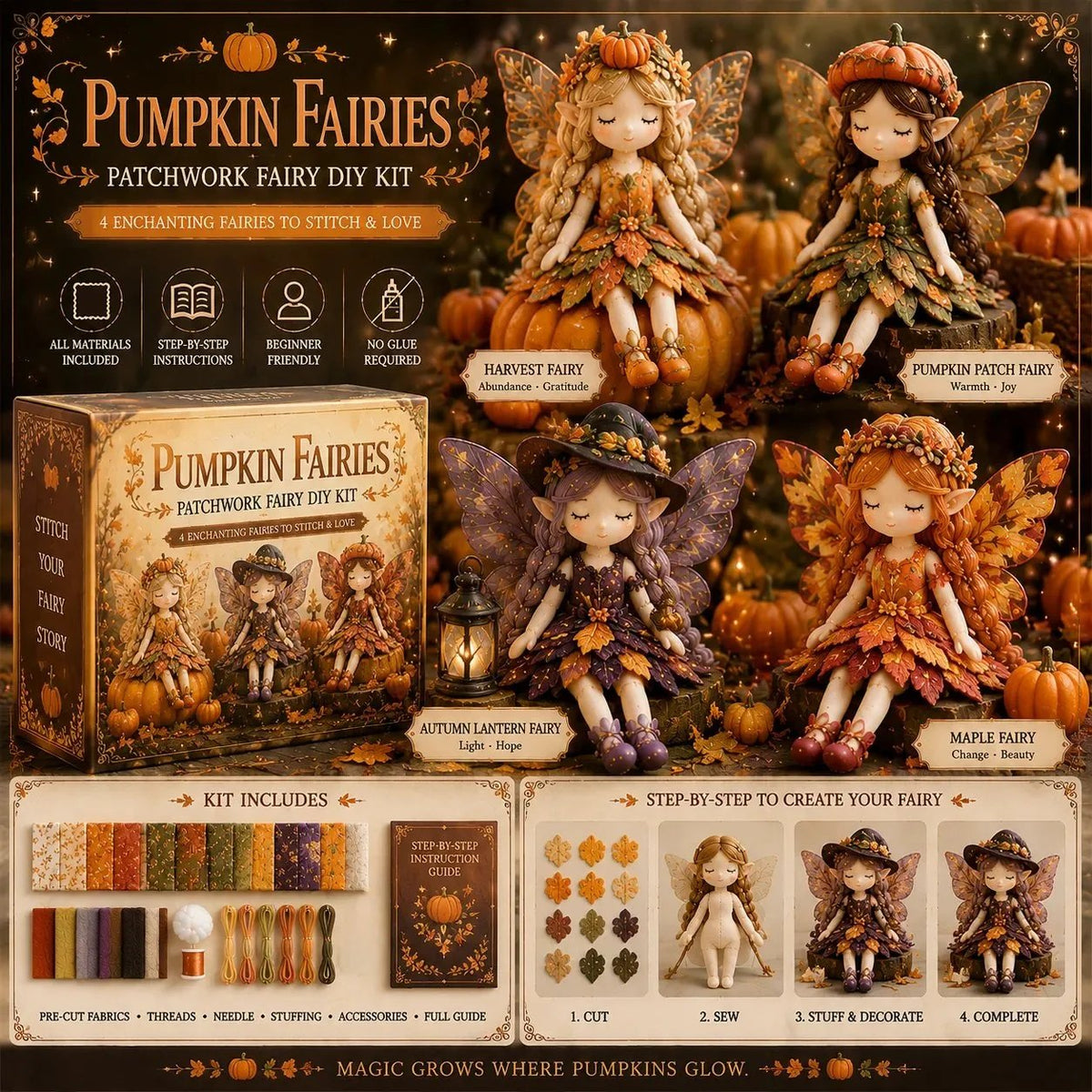 KIT DE RÉDUCTION Kit DIY de patchwork féérique 4 fées uniques, adapté aux débutants, cadeau parfait. Achetez-en 2, livraison gratuite.