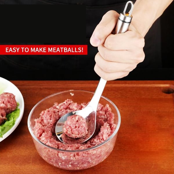 Offre spéciale du 16/09 : 1 acheté, 1 offert. Cuillère à boulettes en inox. Démoulage facile, polyvalente pour viande, poisson.