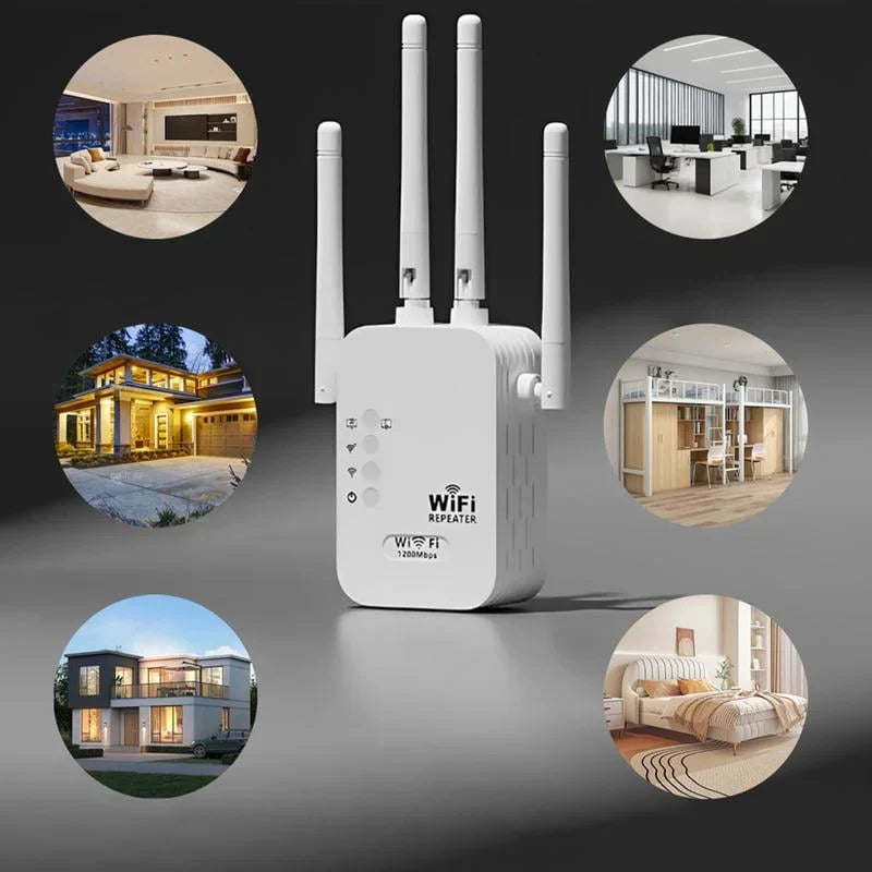 Répéteur WiFi 2025, amplificateur de signal double bande 1200 Mbps (5 GHz/2,4 GHz), couvre 10 000 pieds carrés et 50 appareils, répéteur avec port Ethernet pour la maison