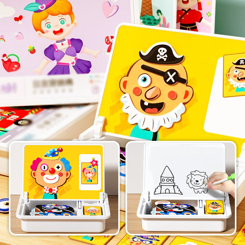 Boîte puzzle magnétique pour enfants avec jeu et planche à dessin